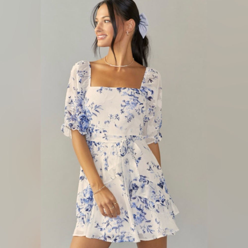 Floral Blue and White Dress